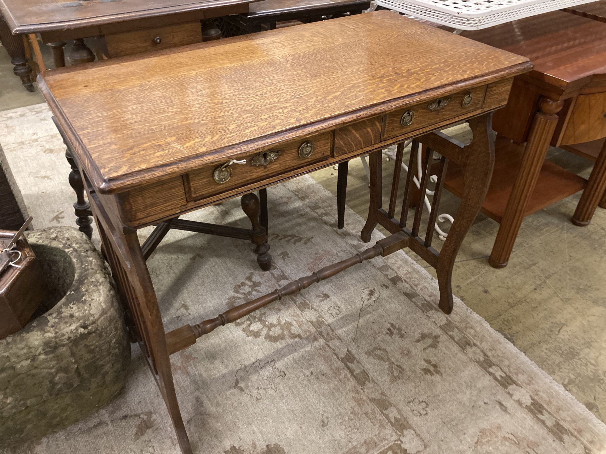 A late Victorian oak side table, width 82cm depth 44cm height 71cm